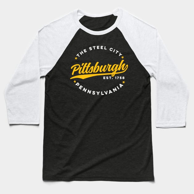 Vintage Pittsburgh Pennsylvania The Steel City USA Black Yellow Baseball T-Shirt by DetourShirts